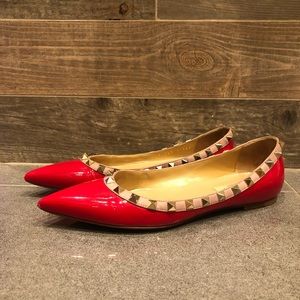 ✨ Valentino Rockstud Flats in Red Patent & Nude Trim — Size 6.5 ✨